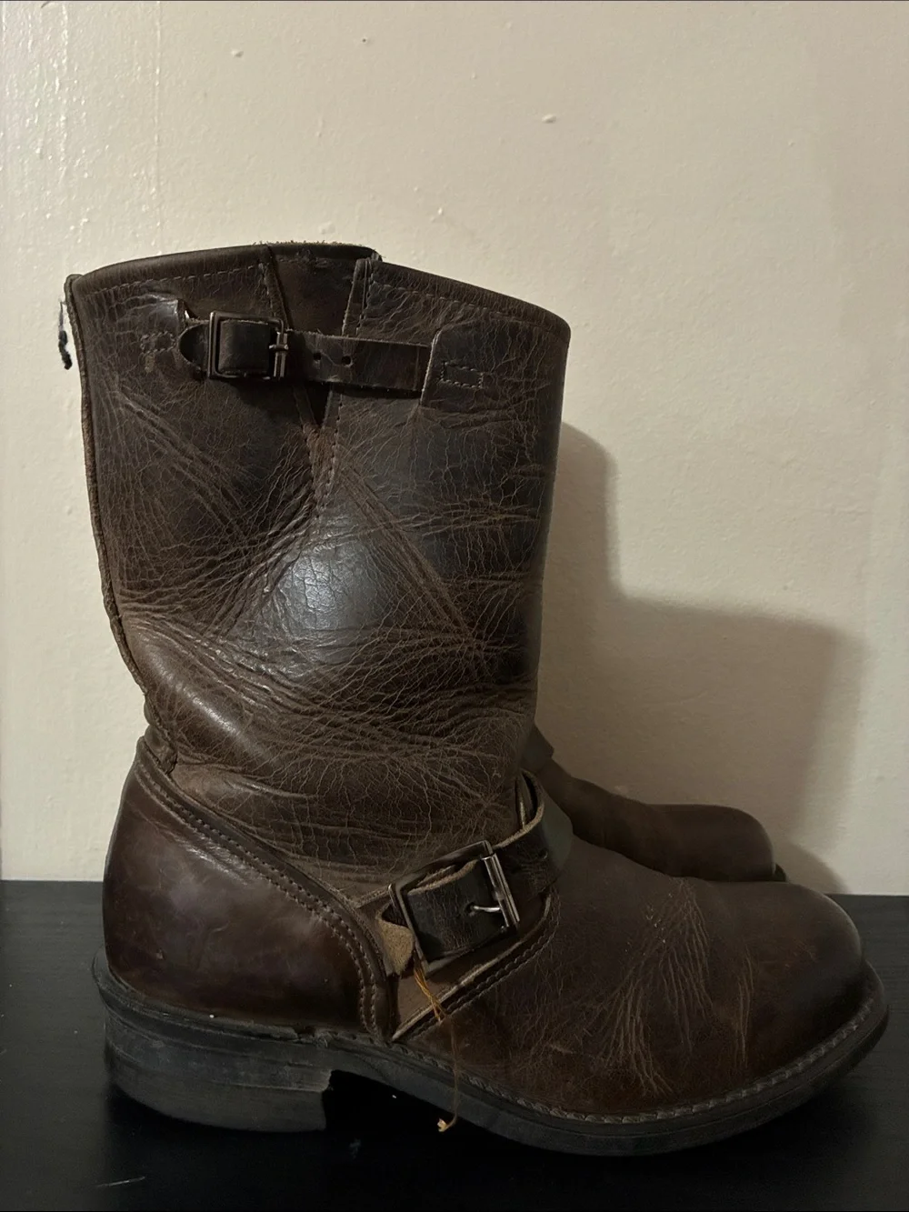 Vintage Frye Boots Distressed Leather Rogan Engineer Biker Buckle Womens 9